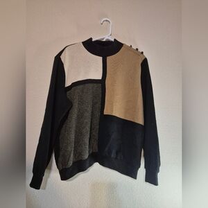 Colorblock Sweater with Button Detail